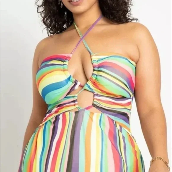 Eloquii Bodice Stripped Front Lace Up Maxi Dress size 26 - Picture 2 of 10